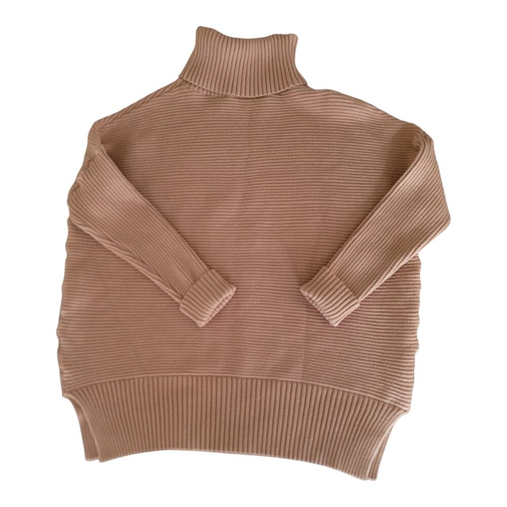 EFAN Ribbed Knit Turtleneck Sweater Beige With Side Slit Long Sleeve Women's‎ XL
